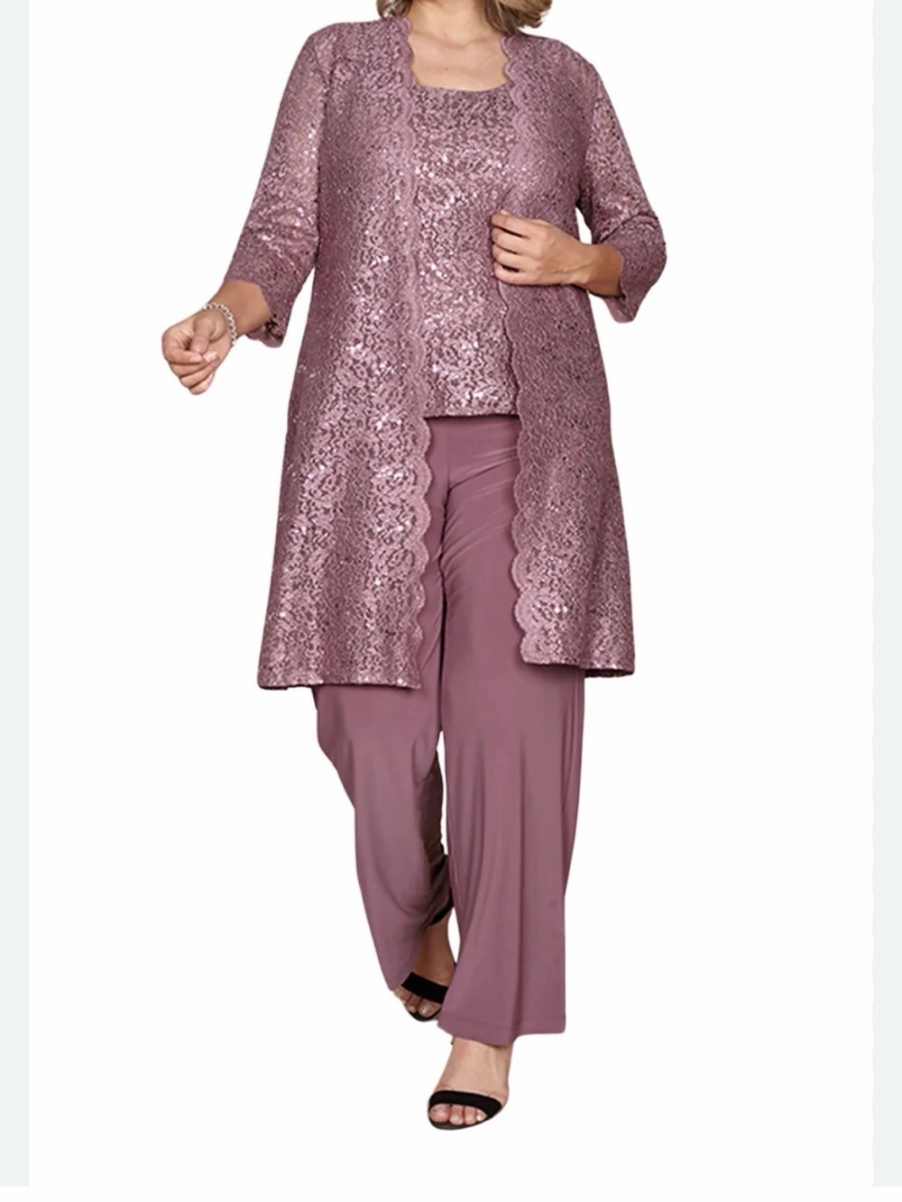 R&M Richards Mauve Lace Wide Leg Pantsuit 3-Piece‎ Set 20W NWT 1993W